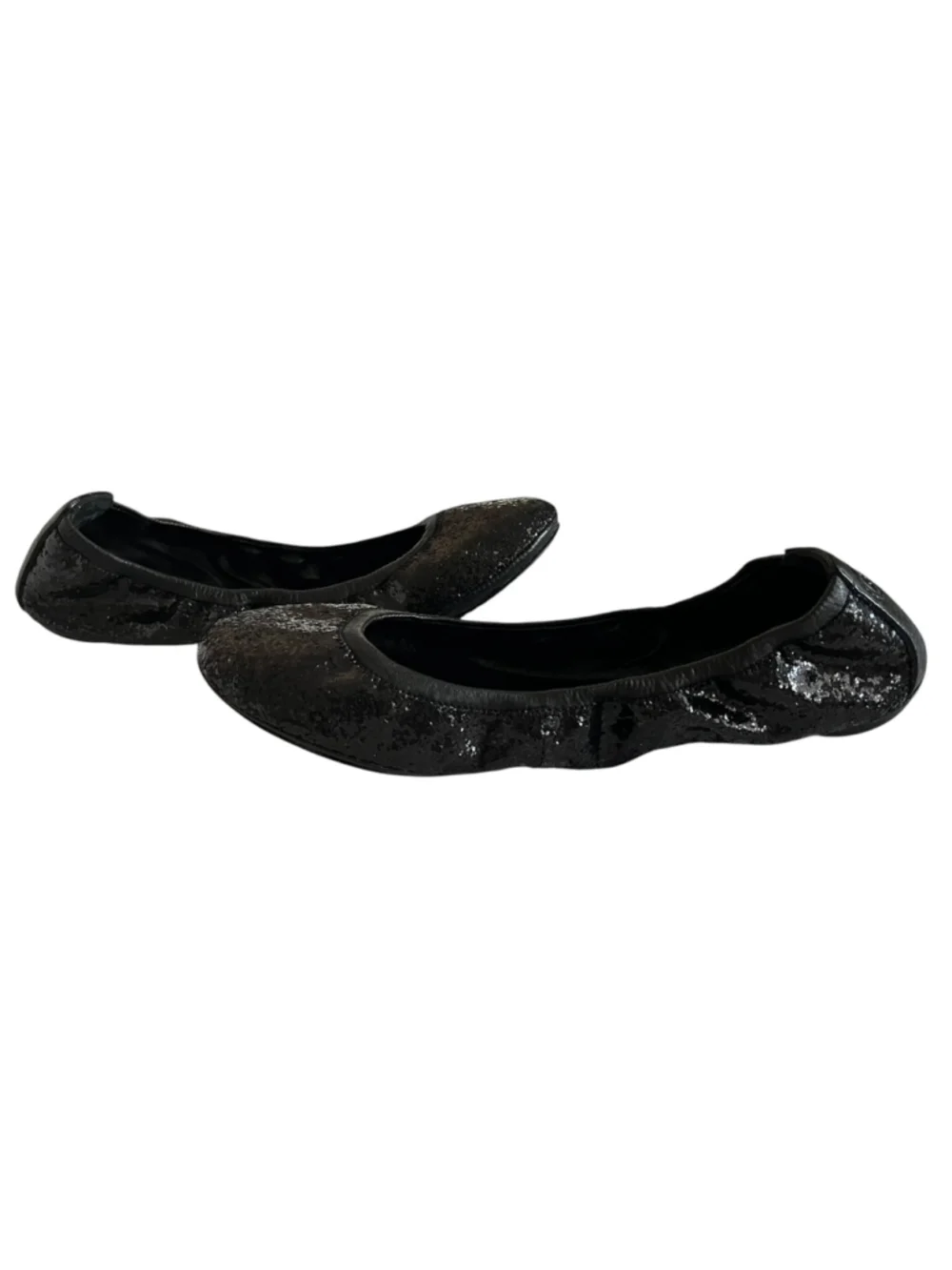 Tory Burch Shiny GLITTER Ballet Flats Shoes Black 9 5